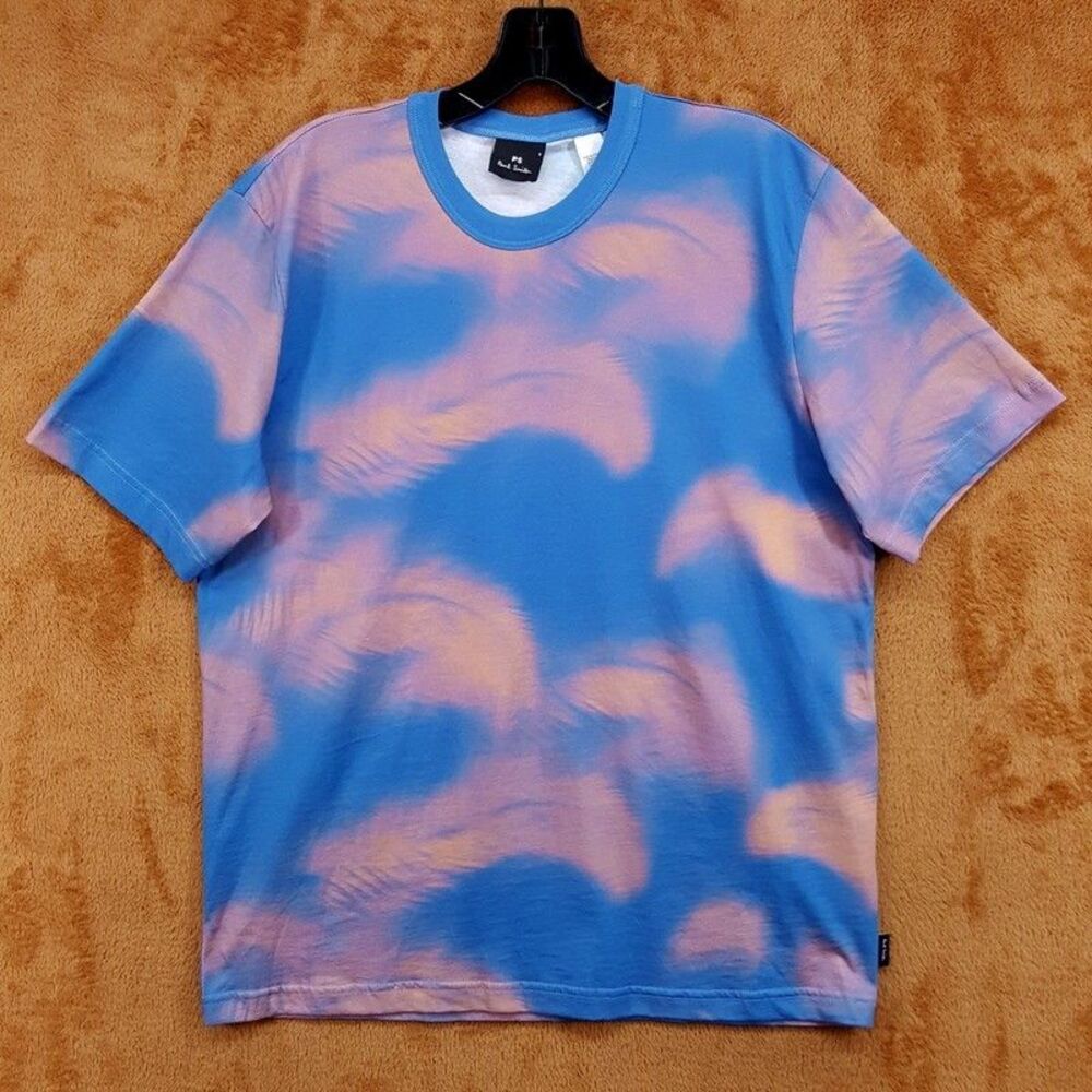 PAUL SMITH Shirt Mens Small Blue Mauve Pullover Crew Feather T-Shirt Tee